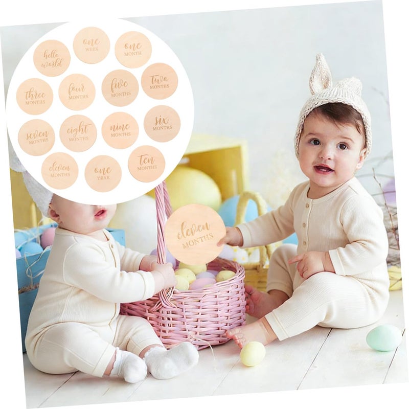 UTHCLO 14 قطعة أقراص خشبية للمراحل الشهرية دعائم تصوير شهرية بطاقات نمو الطفل آمنة ومتينة - Image 4